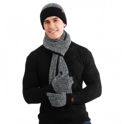 2025 Autumn And Winter Cross-border Europe And The United States New Knitted Double-sided Color Matching Scarf Thickened Scarf Hat Gloves Three-piece Set