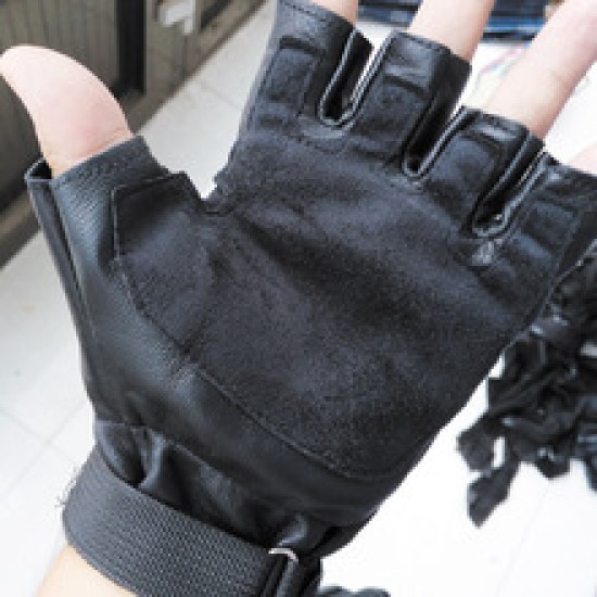 Leather half-finger gloves, sheepskin men's driving sports, suede palm design, cycling tactics, casual fitness gloves