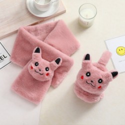New autumn and winter strawberry thickened plush scarf hat, adult gloves and scarf integrated warm rabbit fur two-piece set