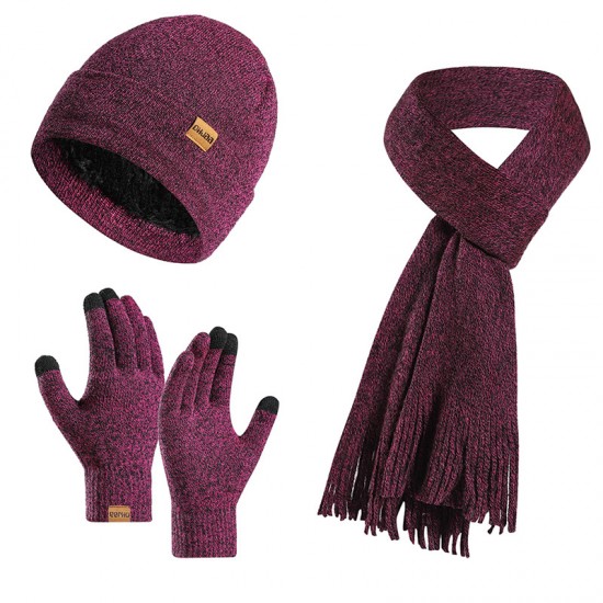 Amazon New Suit European And American Autumn And Winter Fleece-lined Knitted Hat Scarf Gloves Men And Women Warm Wool Three-piece Set