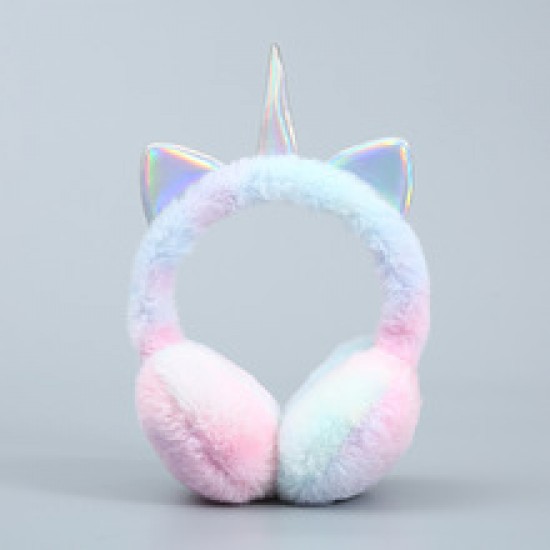 The 2021 winter new plush colorful unicorn ear cups with fleece windproof ear protection and foldable ear bags