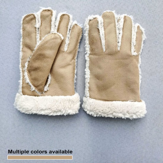 Korean imitation wool five-fingered outdoor men's and women's fashionable suede wide-mouthed fleece warm and cold-proof cycling gloves