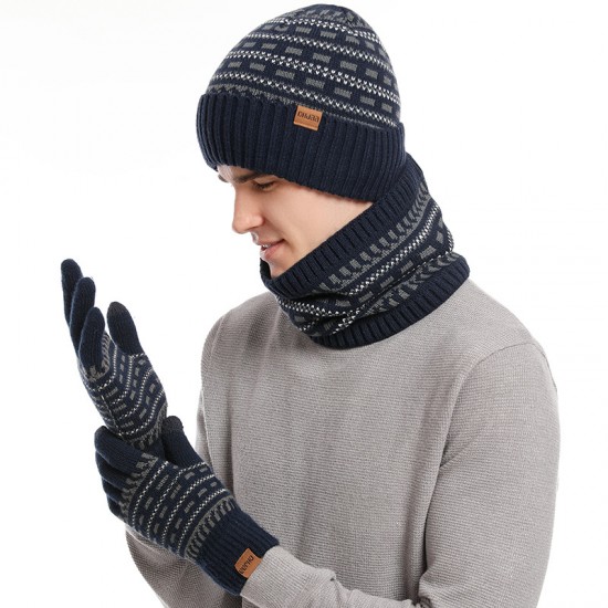 2025 Europe And The United States In Autumn And Winter Men's Warm Wool Hat Knitted Thickened Adult Hat Scarf Gloves Three-piece Set Manufacturers