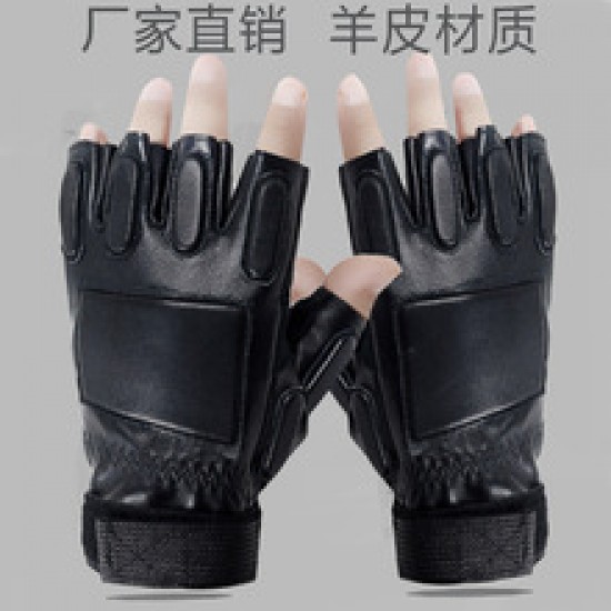 Leather half-finger gloves, sheepskin men's driving sports, suede palm design, cycling tactics, casual fitness gloves