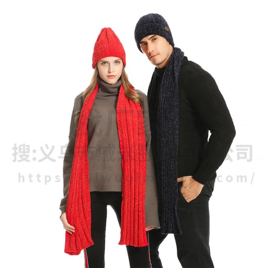 2025 Cross-border Foreign Trade Hat Men's And Women's Wool Knitted Hat Thickened Chenille Hat Scarf Gloves Three-piece Set