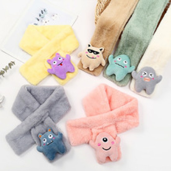 Children's scarves, plush imitation rabbit fur, autumn and winter boys and girls' scarves, thickened and warm cartoon scarves for students and babies