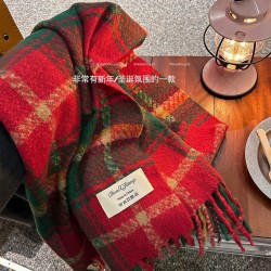 Wholesale New Year atmosphere Chinese red tassel women's autumn and winter new style knitted warm Korean version Christmas checkered scarves