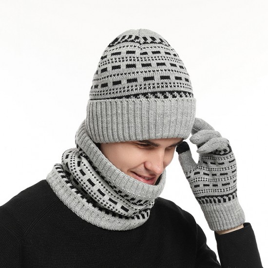 2025 Europe And The United States In Autumn And Winter Men's Warm Wool Hat Knitted Thickened Adult Hat Scarf Gloves Three-piece Set Manufacturers