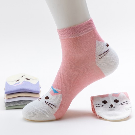 Cross-border autumn and winter collection of cat ladies' cotton mid-calf socks with cute cat faces, Instagram trendy cartoon socks, and animal cotton socks