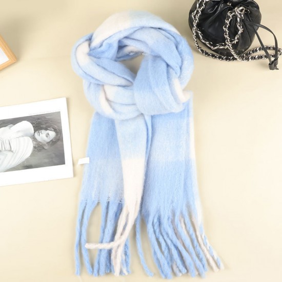2024 New Fairy Pink gradient Korean style fringed mohair scarf, women's winter warm scarf, imitation cashmere scarf