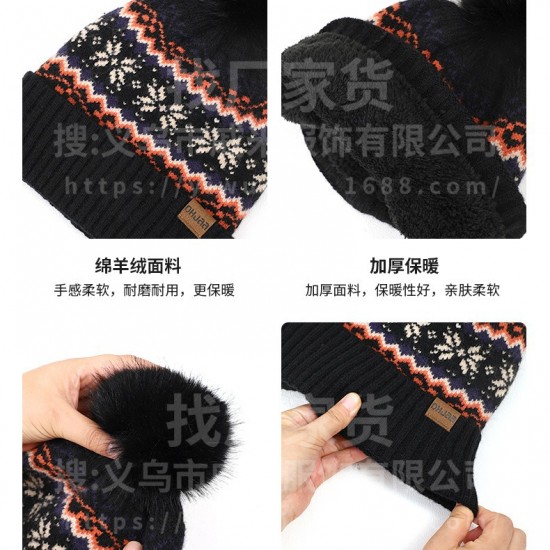 Cross-border Europe And The United States Amazon Winter New Thick Warm Ladies Snowflake Hat Gloves Scarf Three-piece Set Manufacturers