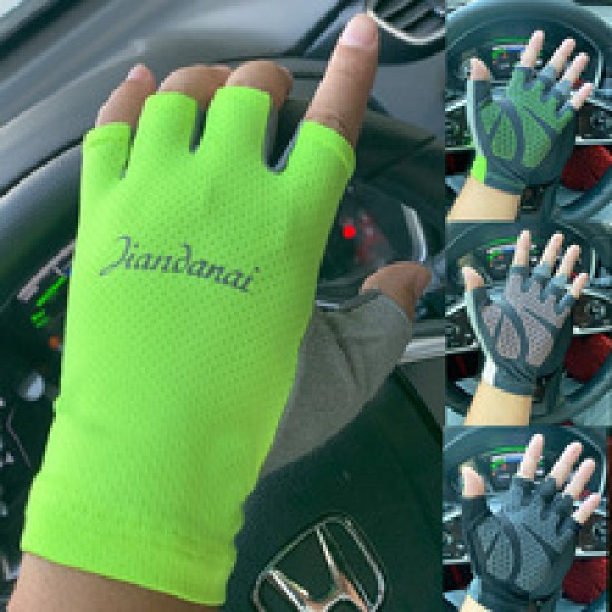 Sun-protective mesh ice thread half-finger gloves for outdoor cycling, breathable silicone barbell bicycle sun-protective gloves for both men and women in summer Sun-protective mesh ice thread half-finger gloves for outdoor cycling, breathable silicone barbell bicycle sun-protective gloves for both men and women in summer