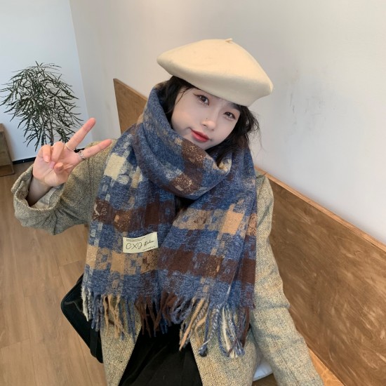 2024 New autumn and winter atmosphere checkered tassel warm scarf for men and women, thickened long scarf gift for couples