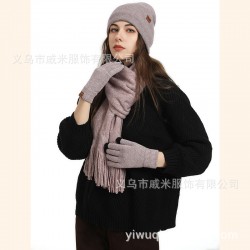 Custom Amazon European And American Autumn And Winter Fleece-lined Knitted Hat Scarf Gloves Suit Men And Women Warm Wool Three-piece Set
