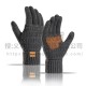 2025 Amazon New Winter Outdoor Riding Plus Warm Ladies Knitted Gloves Palm Plus Leather Non-slip Gloves