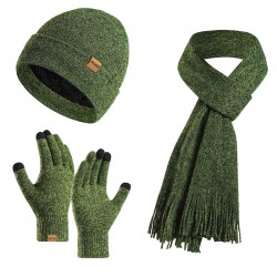 Custom Amazon European And American Autumn And Winter Fleece-lined Knitted Hat Scarf Gloves Suit Men And Women Warm Wool Three-piece Set