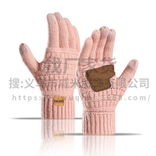 2025 Amazon New Winter Outdoor Riding Plus Warm Ladies Knitted Gloves Palm Plus Leather Non-slip Gloves