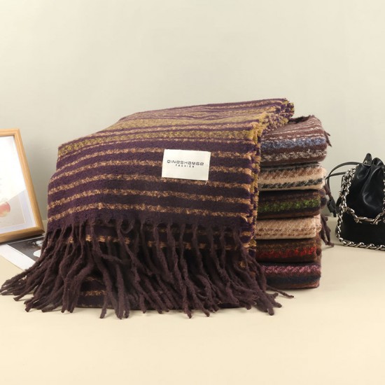 Scarf Women's Winter Korean Version Of High-end All-match Stripes Warm Padded Cashmere Shawl Dual-purpose Student Scarf Tide Scarf Women's Winter Korean Version Of High-end All-match Stripes Warm Padded Cashmere Shawl Dual-purpose Student Scarf Tide