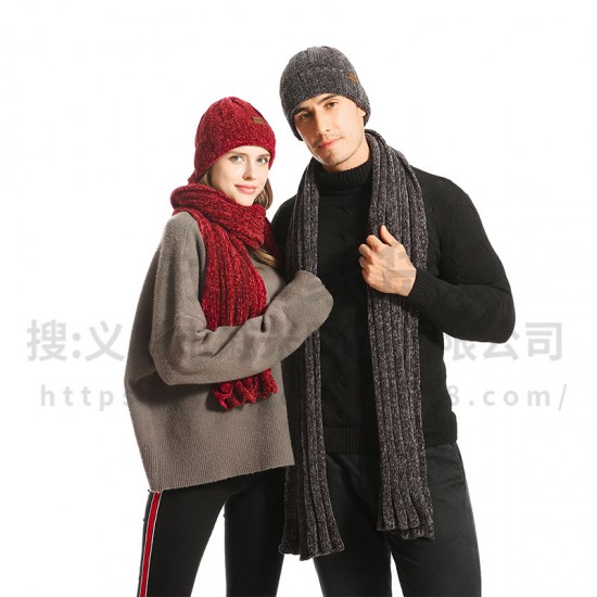 2025 Cross-border Foreign Trade Hat Men's And Women's Wool Knitted Hat Thickened Chenille Hat Scarf Gloves Three-piece Set