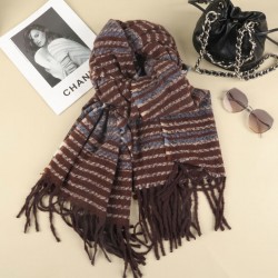 Scarf Women's Winter Korean Version Of High-end All-match Stripes Warm Padded Cashmere Shawl Dual-purpose Student Scarf Tide