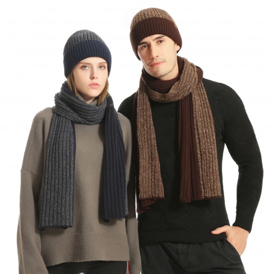 Amazon Autumn And Winter New European And American Wool Hat Suit Color Matching Knitted Hat Thickened Scarf Gloves Three-piece Set