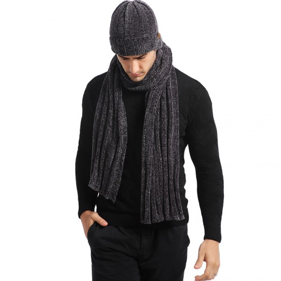 2025 Cross-border Foreign Trade Hat Men's And Women's Wool Knitted Hat Thickened Chenille Hat Scarf Gloves Three-piece Set