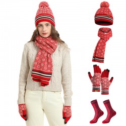 Amazon Winter New European And American Knitted Scarf Warm Wool Christmas Hat Scarf Gloves Socks Kit