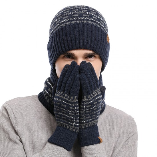 2025 Europe And The United States In Autumn And Winter Men's Warm Wool Hat Knitted Thickened Adult Hat Scarf Gloves Three-piece Set Manufacturers