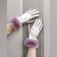Small Chanel-style diamond-encrusted flower gloves for women in winter, thickened PU fleece five-finger touch screen woolen gloves for cold and wind protection