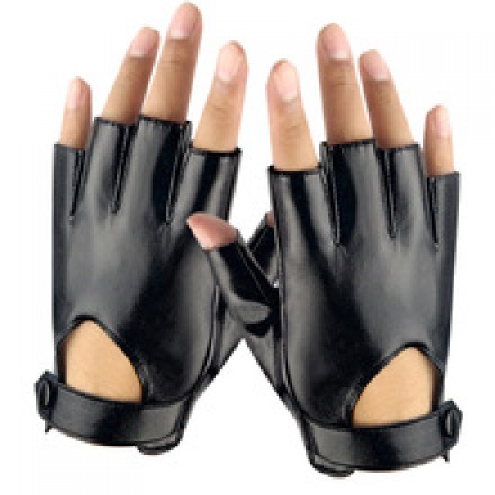 Cross-border half-finger leather gloves for men and women, half-piece functional lolita dancing gothic cyber exposed finger spring and autumn short style