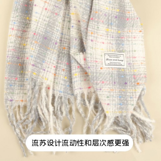 New Maillard faux cashmere checkered scarf for women, thickened warm shawl for autumn and winter, solid-color student scarf