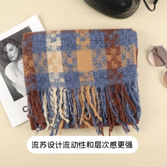 Warm and thickened faux cashmere checkered scarf, new autumn and winter tassel shawl, soft and versatile checkered scarf wholesale