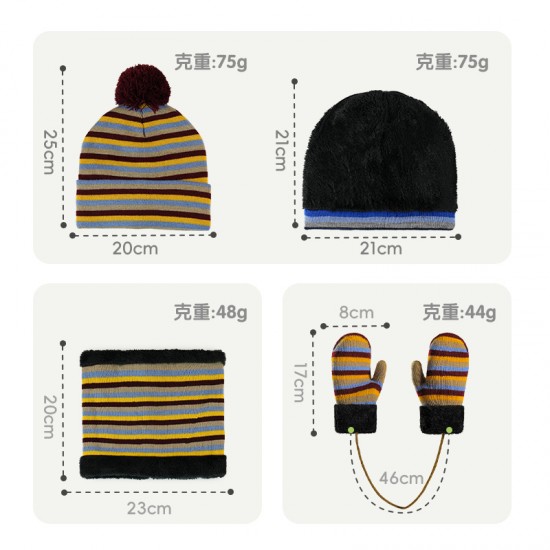Brand Authorized Factory Europe And The United States Autumn And Winter Children's Hat Scarf Gloves Three-piece Stripe Warm Wool Suit