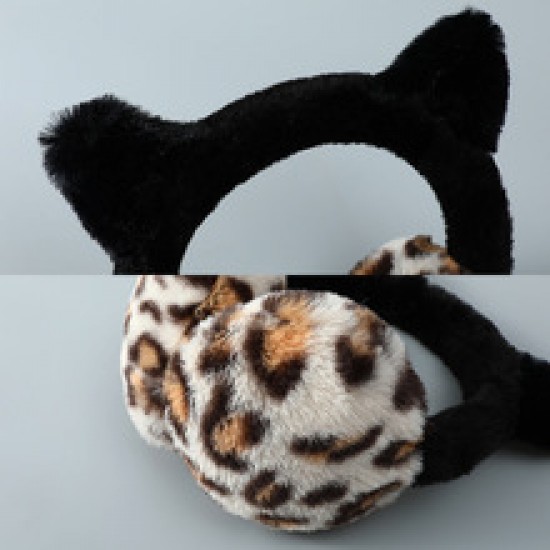 Wholesale of 2023 new warm and anti-freezing leopard print rabbit fur ear cups, foldable outdoor travel windproof hair bands and ear bags