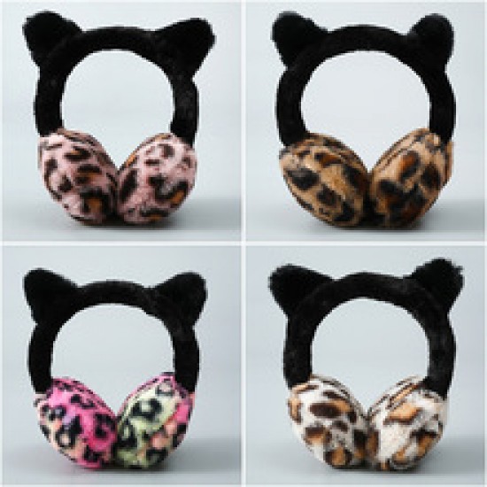 Wholesale of 2023 new warm and anti-freezing leopard print rabbit fur ear cups, foldable outdoor travel windproof hair bands and ear bags