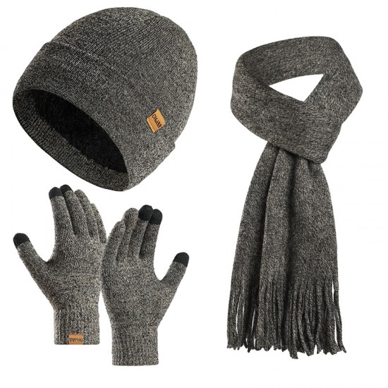 Amazon New Suit European And American Autumn And Winter Fleece-lined Knitted Hat Scarf Gloves Men And Women Warm Wool Three-piece Set