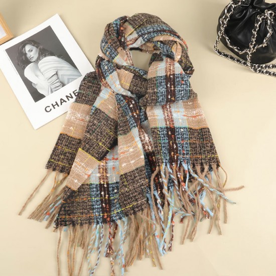 New Maillard faux cashmere checkered scarf for women, thickened warm shawl for autumn and winter, solid-color student scarf
