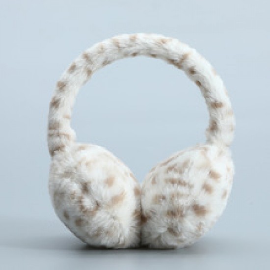 A detachable memory hair band with leopard print plush ear bags for both men and women to wear on the ear cups for winter warmth, windproof and frost-proof