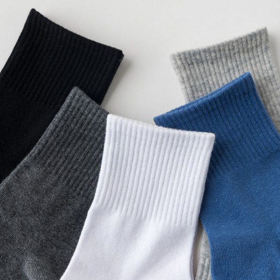 Wholesale of cross-border autumn and winter men's mid-top all-cotton thickened sports socks, solid color sweat-absorbing, breathable and waist-cinching pure cotton socks