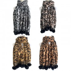 New leopard print scarf, classic female bristle shawl, autumn and winter hairball tassel, versatile warm scarf manufacturer cross-border