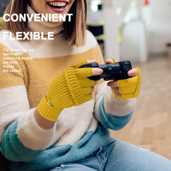 European And American Winter Men's And Women's Half Finger Flip Knitted Thickened Warm Wool Knitted Students' Writing Gloves