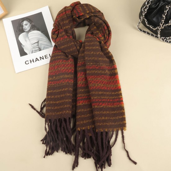 Scarf Women's Winter Korean Version Of High-end All-match Stripes Warm Padded Cashmere Shawl Dual-purpose Student Scarf Tide Scarf Women's Winter Korean Version Of High-end All-match Stripes Warm Padded Cashmere Shawl Dual-purpose Student Scarf Tide