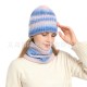 Amazon Autumn And Winter Cross-border European And American Women's Scarf Hat Two-piece Set Gradient Wind Warm Knitted Wool Hat