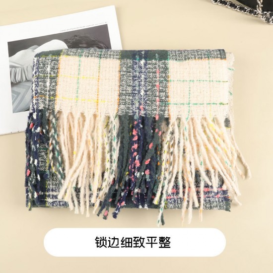 New Maillard faux cashmere checkered scarf for women, thickened warm shawl for autumn and winter, solid-color student scarf