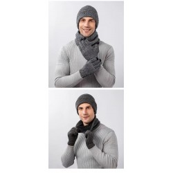 Cross-border Winter Amazon European And American Wool Scarf Thickened Warm Knitted Hat Scarf Gloves Three-piece Set