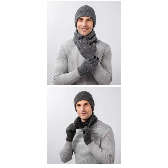 Cross-border Winter Amazon European And American Wool Scarf Thickened Warm Knitted Hat Scarf Gloves Three-piece Set