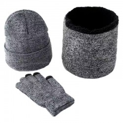 Cross-border Winter Amazon European And American Wool Scarf Thickened Warm Knitted Hat Scarf Gloves Three-piece Set