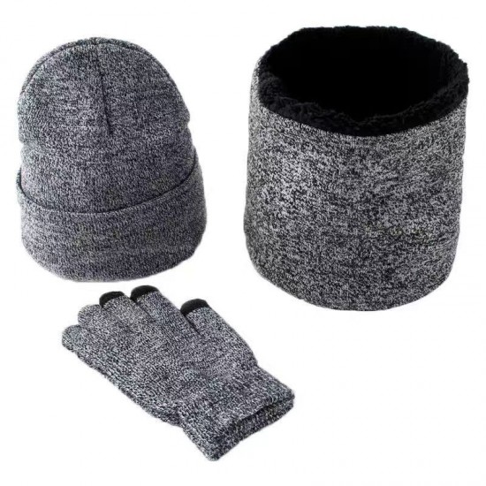 Cross-border Winter Amazon European And American Wool Scarf Thickened Warm Knitted Hat Scarf Gloves Three-piece Set